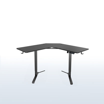 Heavy-duty electric height adjustable corner desk workstation for active sit or stand efficient workspace.