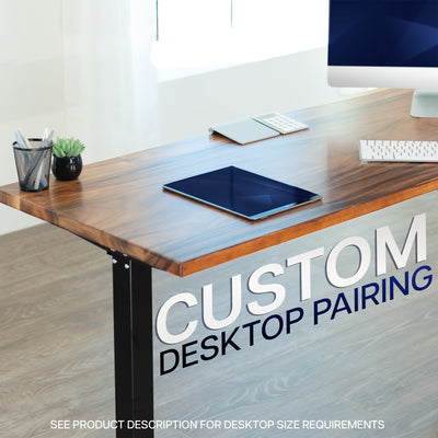 Wooden desk with computer setup and 'Custom Desktop Pairing' text overlay.