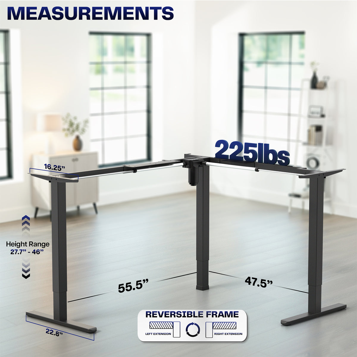 E3 Series - Corner Electric Single Motor Desk Frame