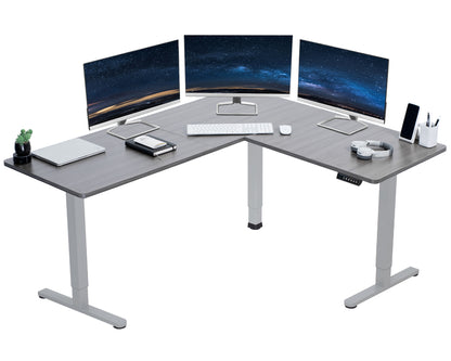 Electric heavy-duty corner desk workstation for modern office workspaces.