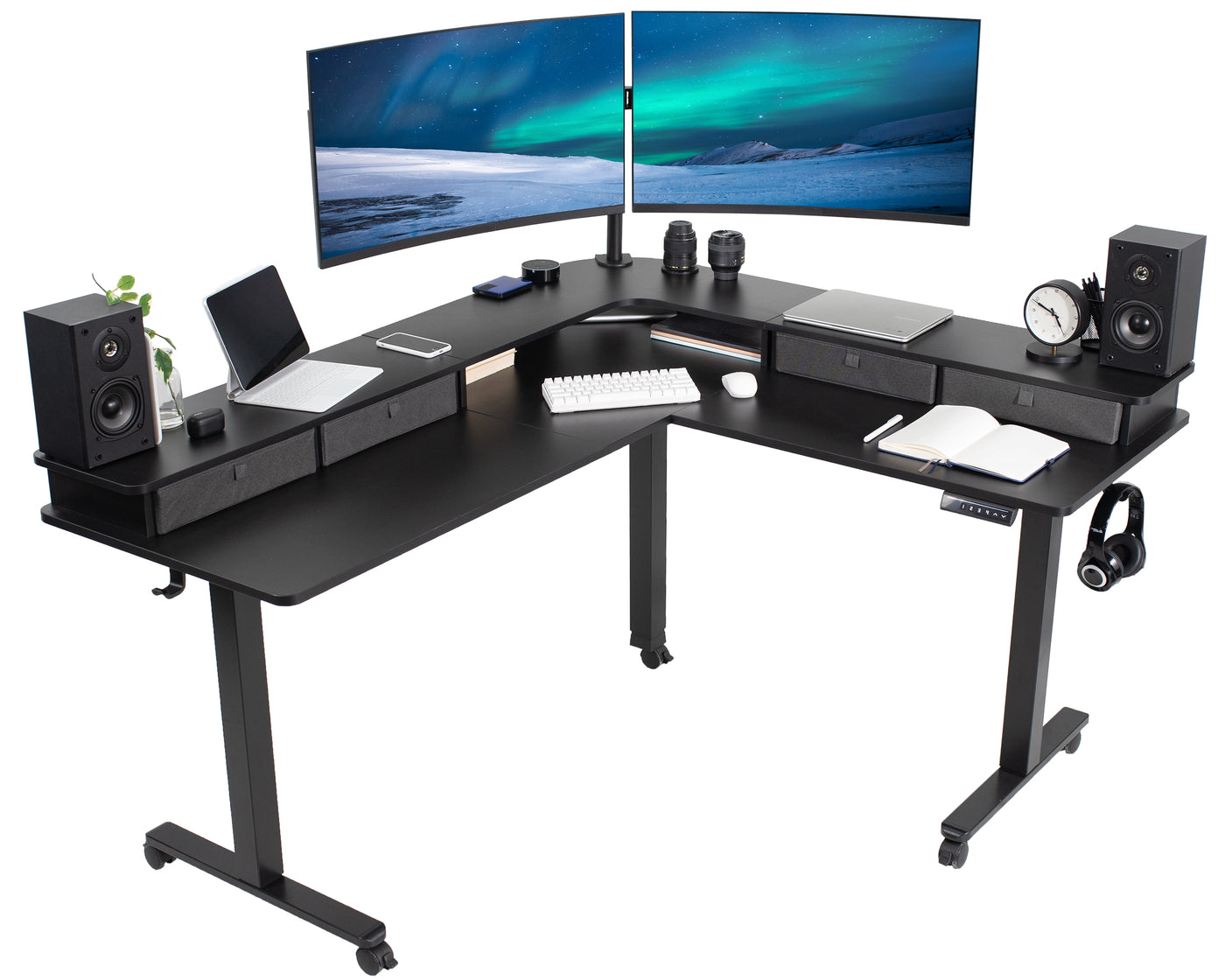 Two Tier Corner Electric Desk with Storage – VIVO - desk solutions ...