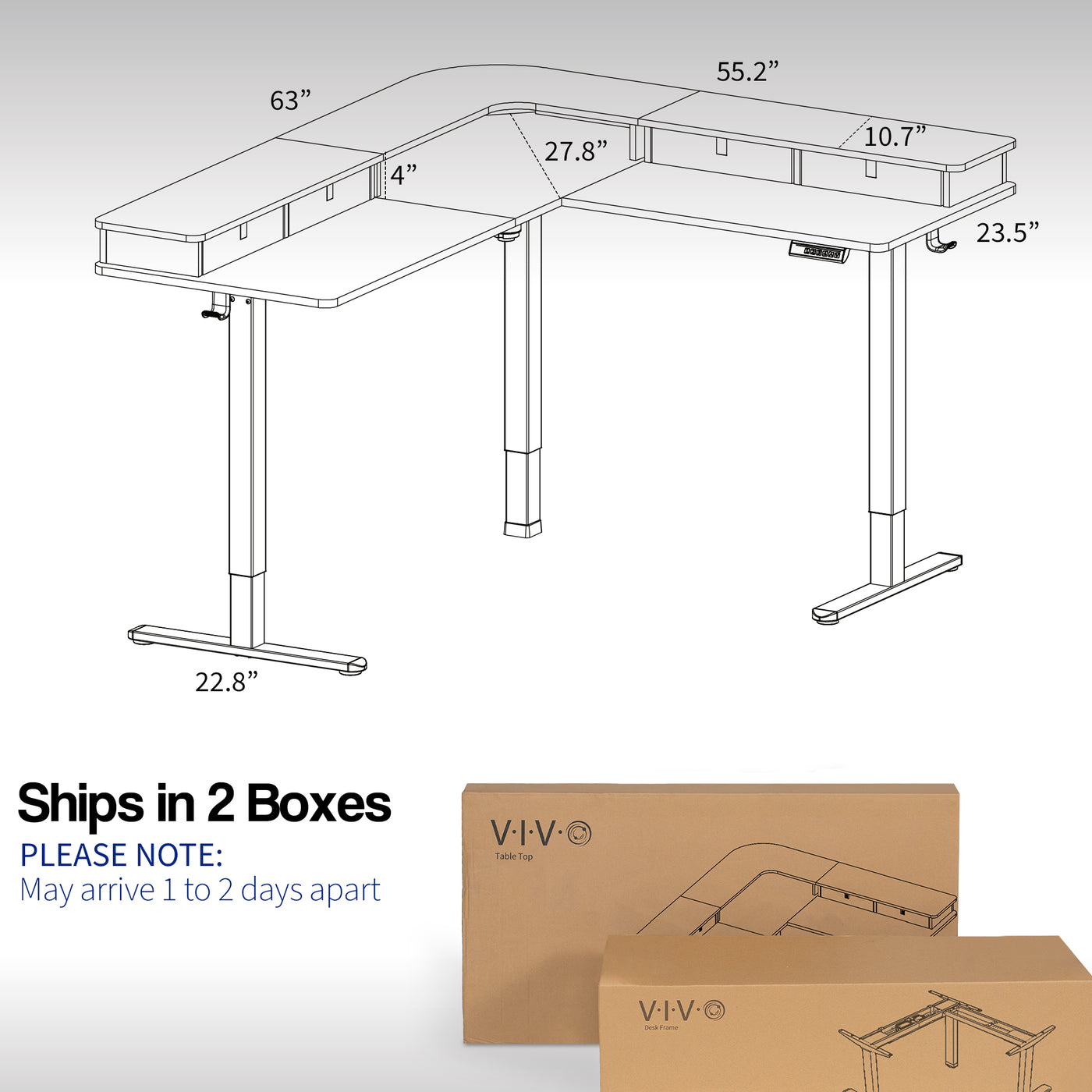 Two Tier 63 x 55 Corner Electric Desk with Storage – VIVO - desk
