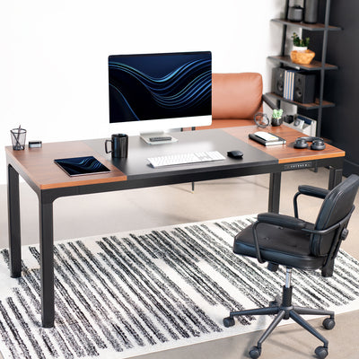 Premium Electric 4-Leg Quad Motor Desk Frame in a modern home office setting. 