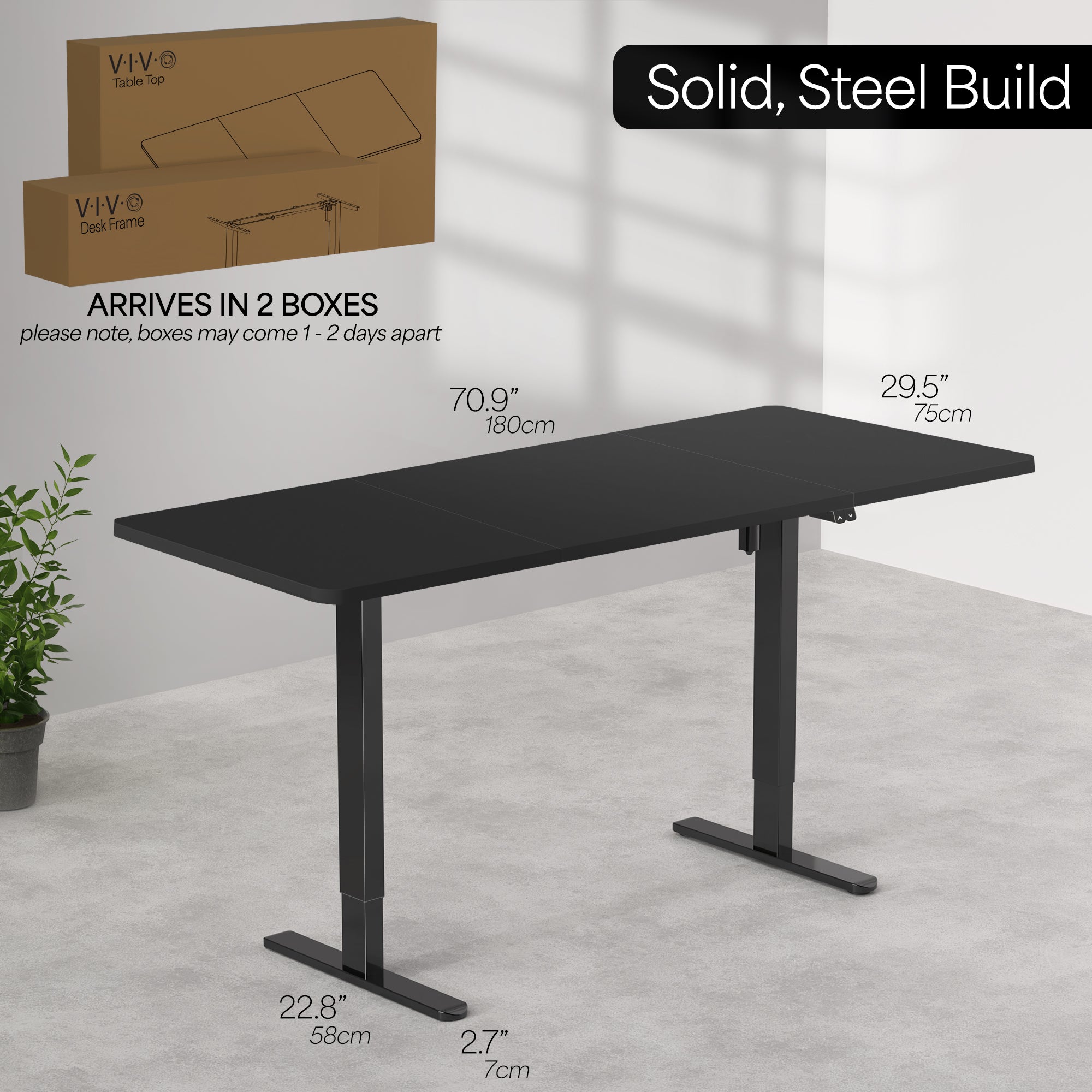 Wide surface sturdy sit or stand active workstation with adjustable height using 2 button control panel.