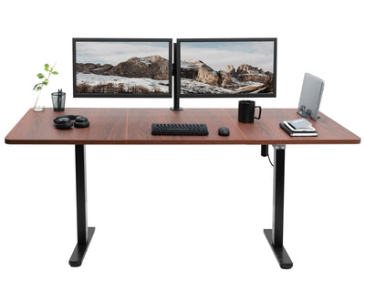 Wide surface sturdy sit or stand active workstation with adjustable height using 2 button control panel.