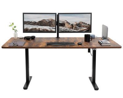 Rustic wide surface sturdy sit or stand active workstation with adjustable height using 2 button control panel.