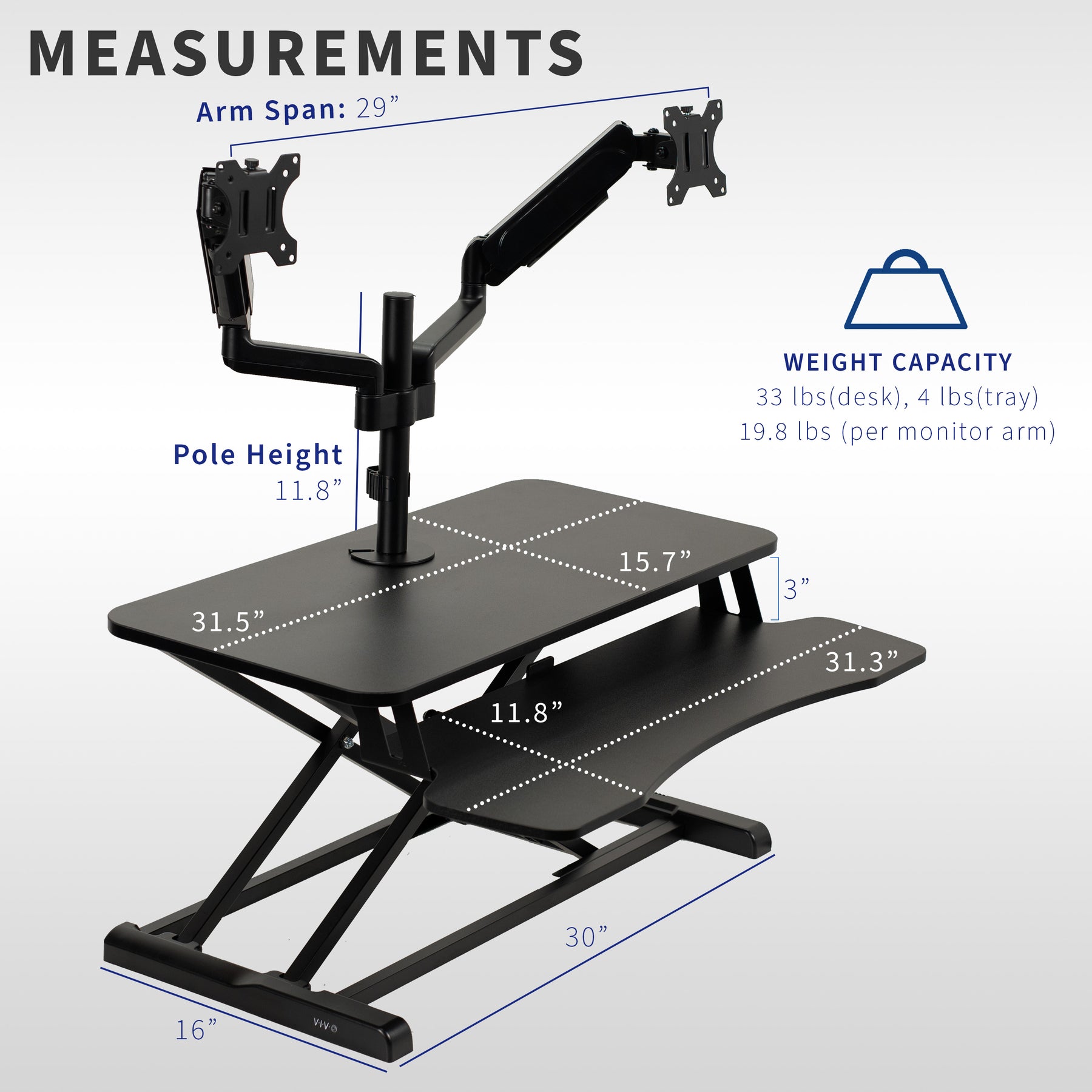 Black Desk Riser with Pneumatic Dual Monitor Mount – VIVO - desk ...