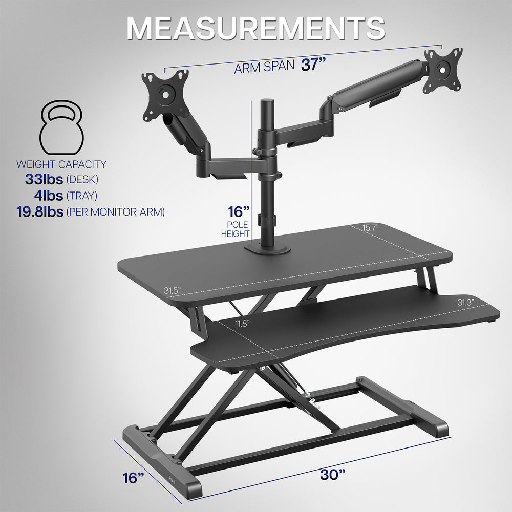 Desk Riser with Mechanical Dual Monitor Mount - 17