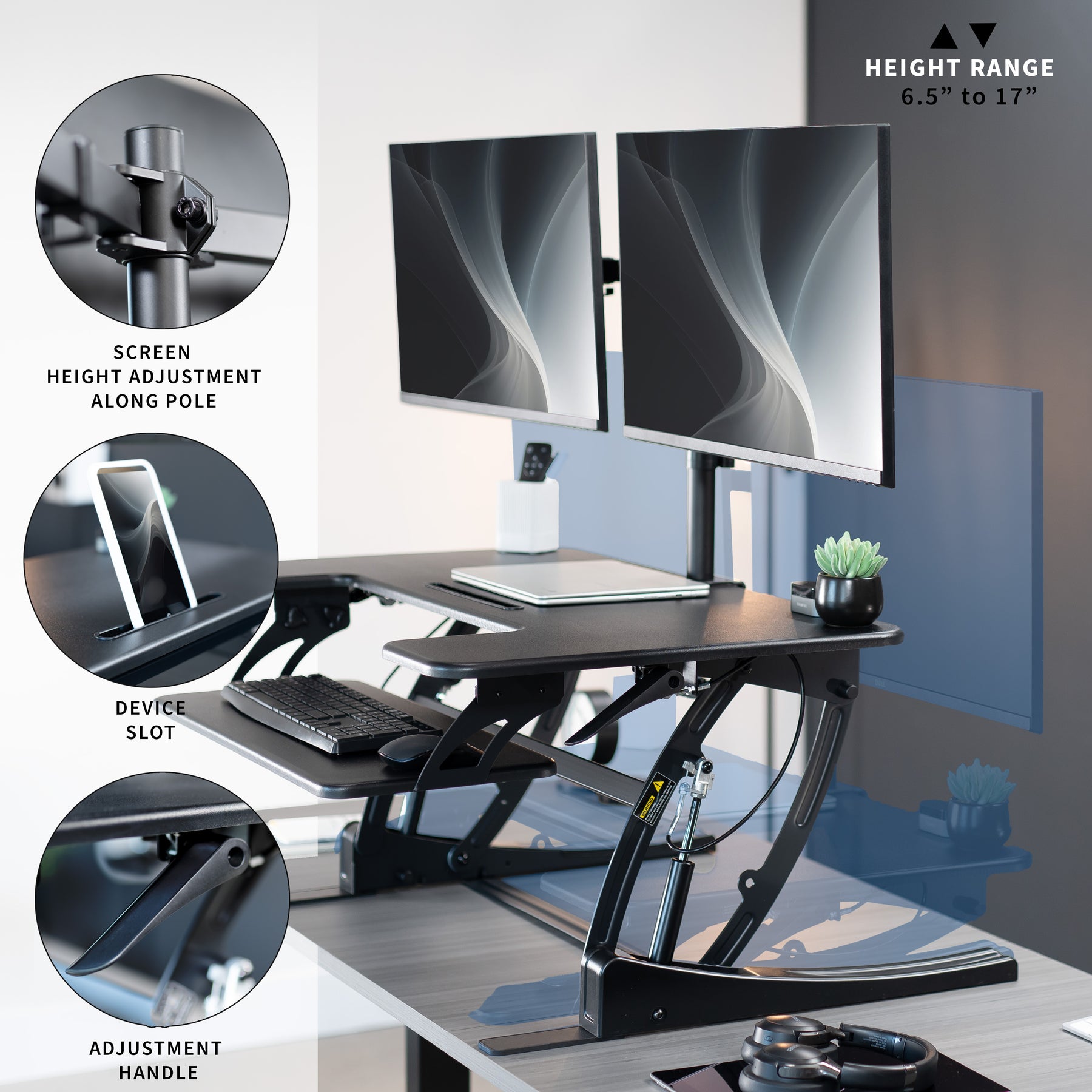Black Desk Riser with Dual Monitor Mount – VIVO - desk solutions ...