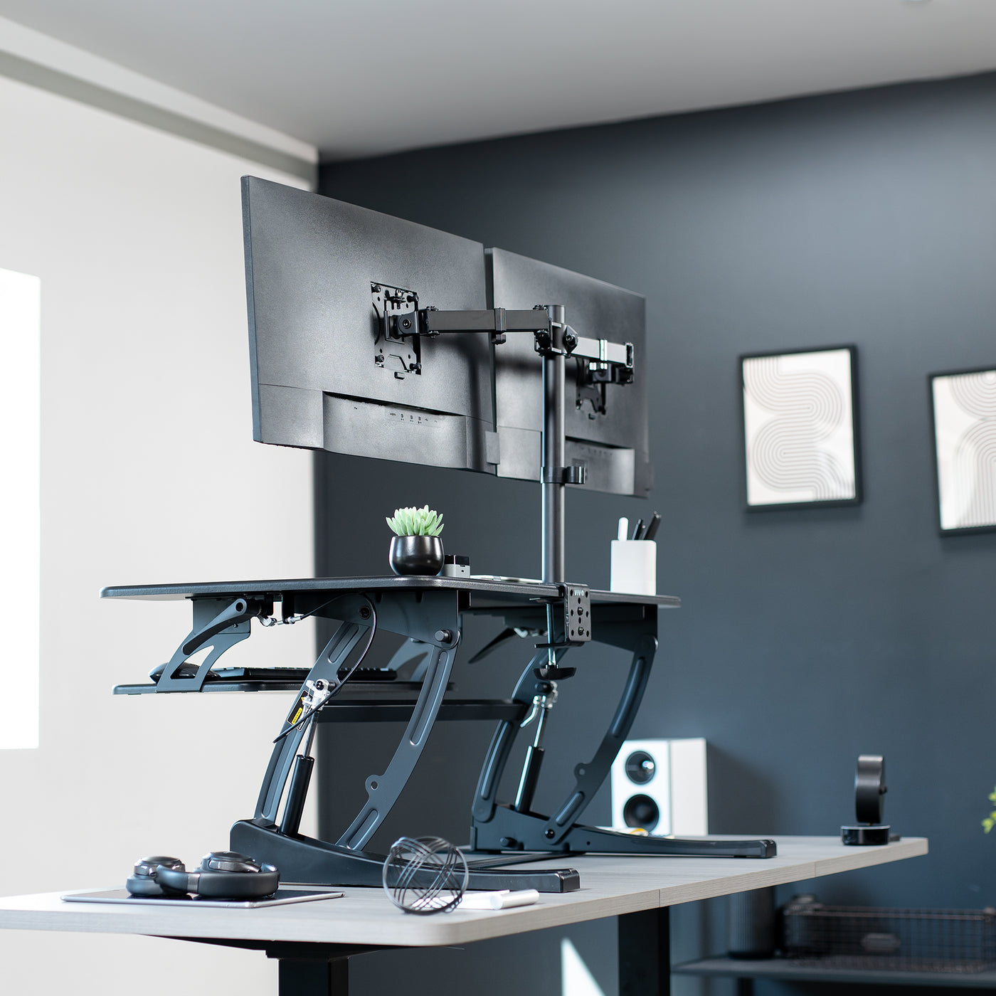 Black Desk Riser with Dual Monitor Mount – VIVO - desk solutions ...