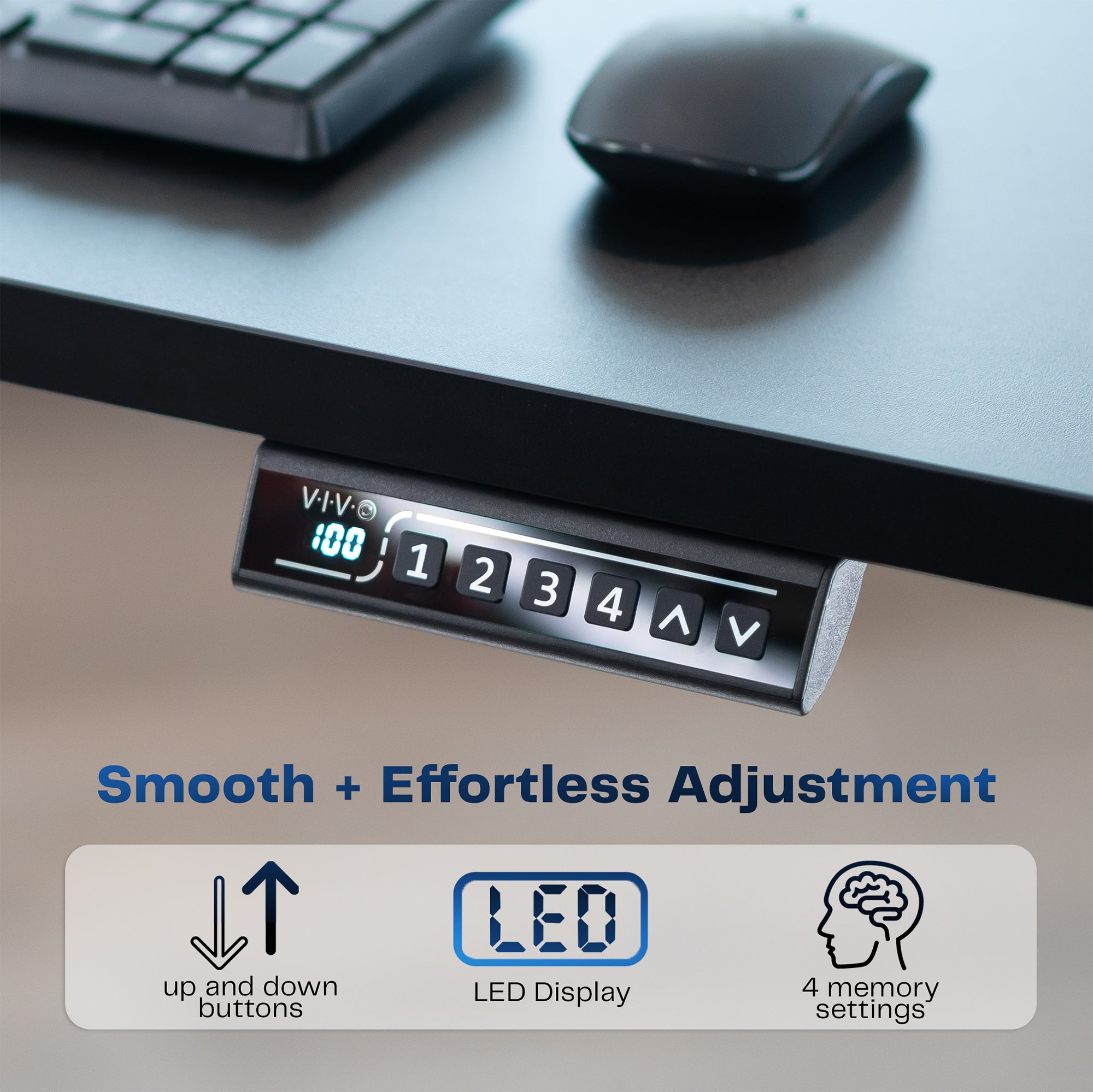 1B Solid Top Series - Single Motor Electric Desk with Push Button Memory Controller