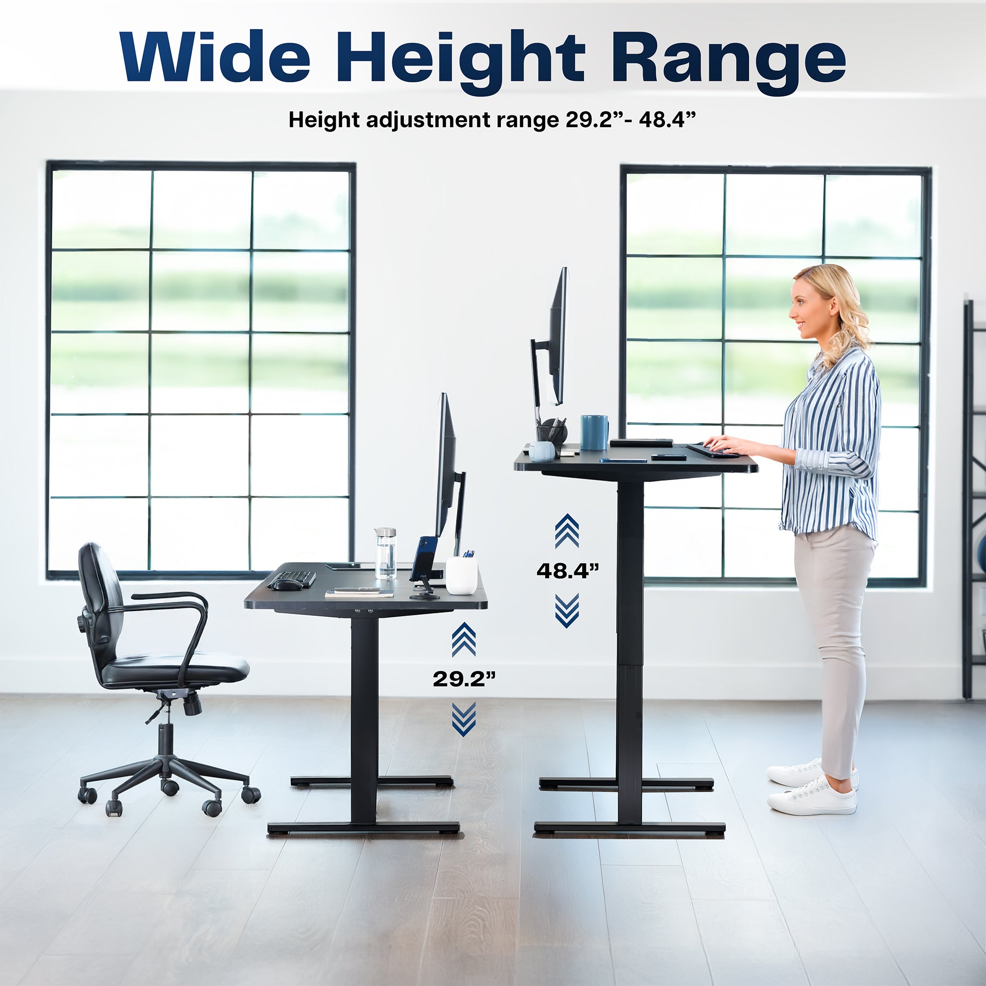 1B Solid Top Series - Single Motor Electric Desk with Push Button Memory Controller