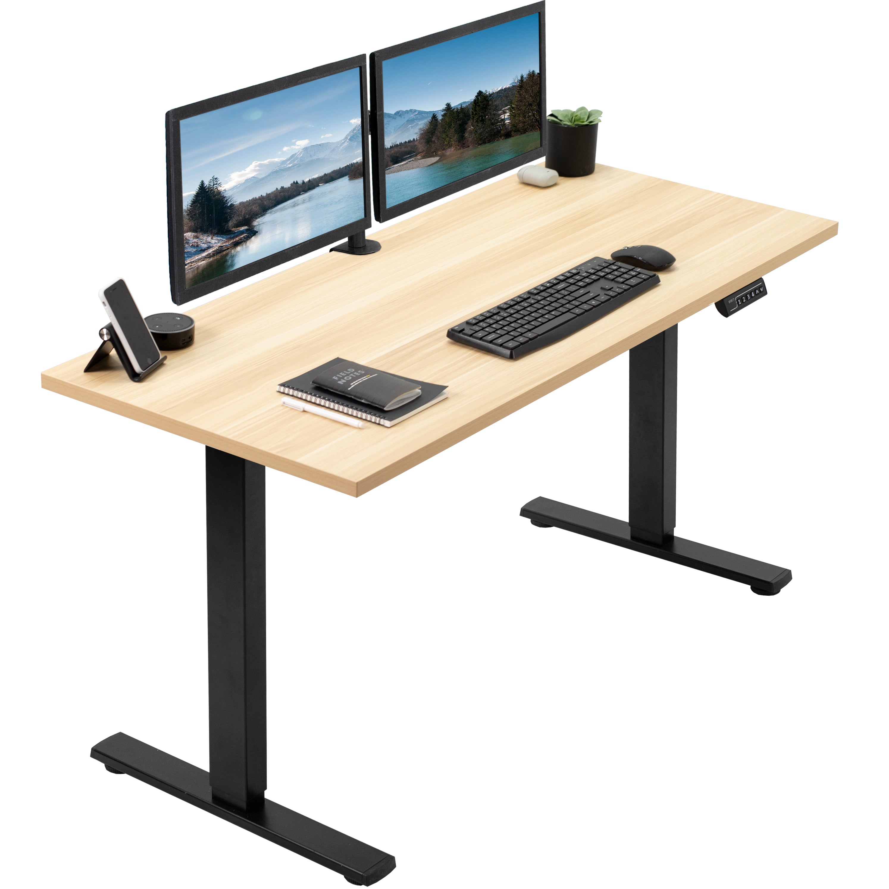  Electric Height Adjustable 55 x 24 inch Memory Stand Up Desk, Solid One-Piece Square Corner Table Top