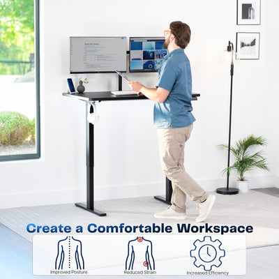 Sturdy ergonomic sit or stand active desk workstation with adjustable height using smart control panel.