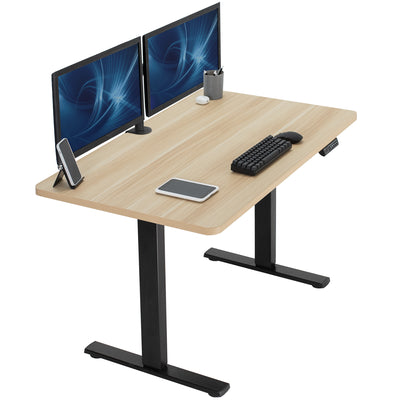 Sturdy ergonomic sit or stand active desk workstation with adjustable height using smart control panel.