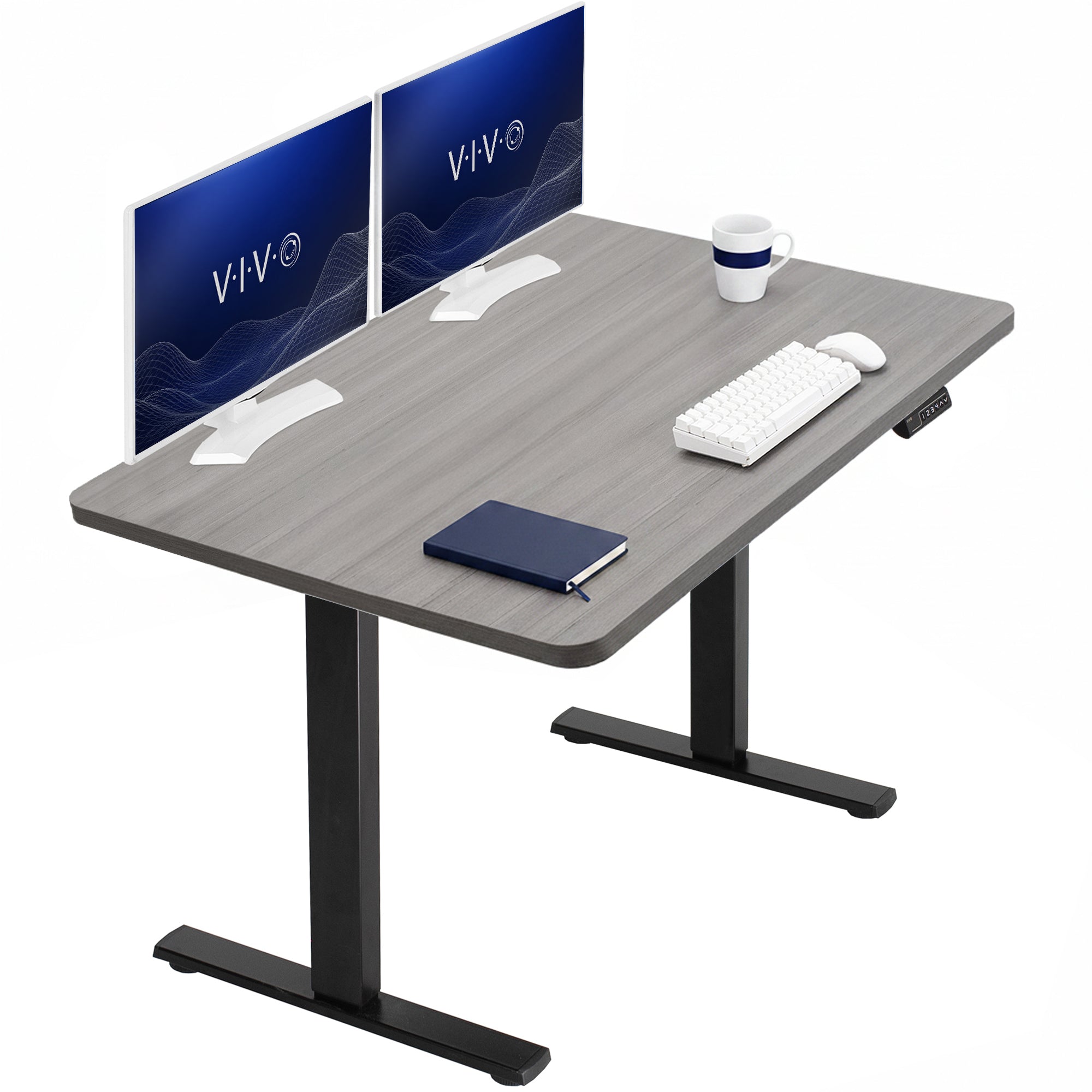 Sturdy ergonomic sit or stand active desk workstation with adjustable height using smart control panel.