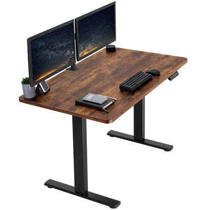 Rustic, sturdy ergonomic sit or stand active desk workstation with adjustable height using smart control panel.