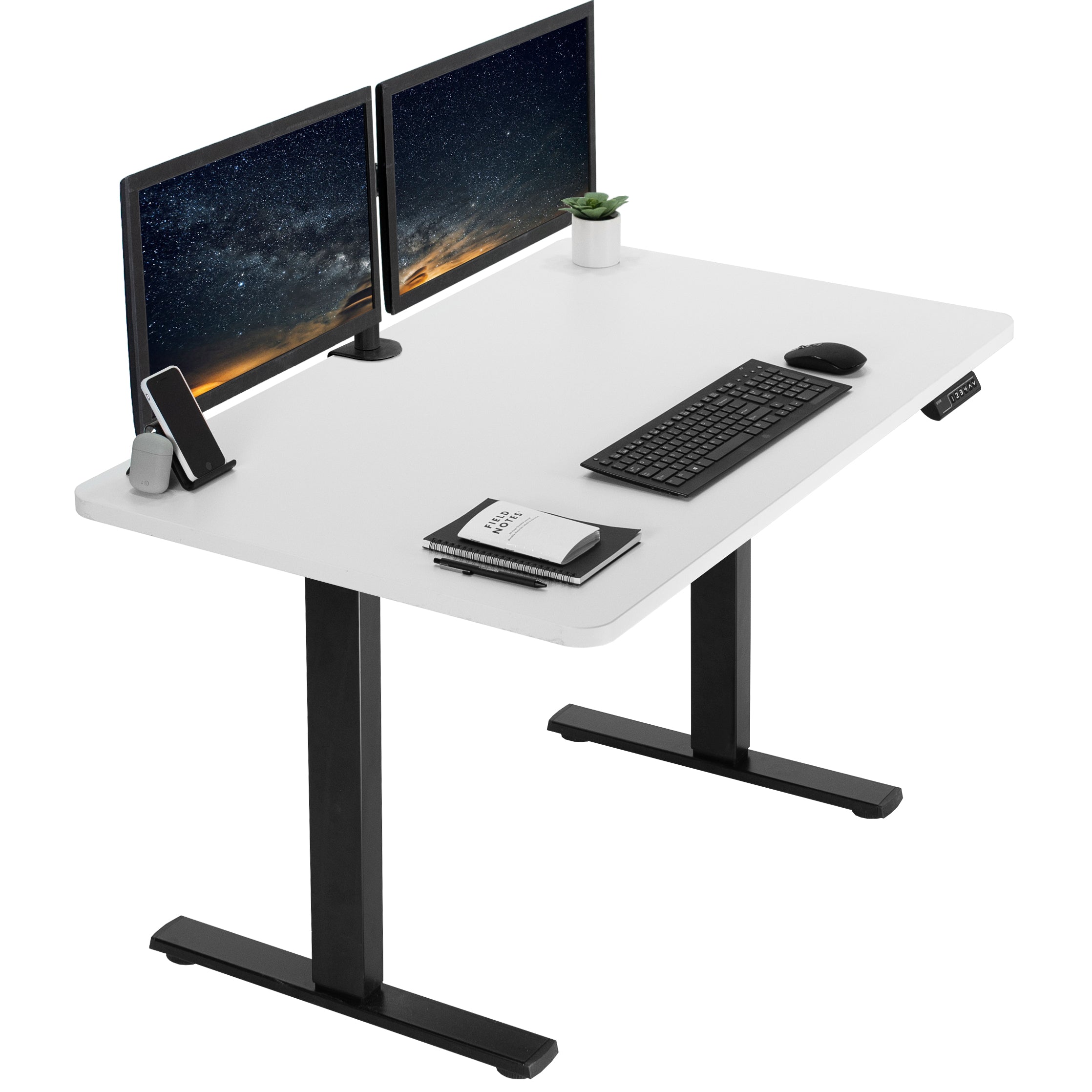 Sturdy ergonomic sit or stand active desk workstation with adjustable height using smart control panel.