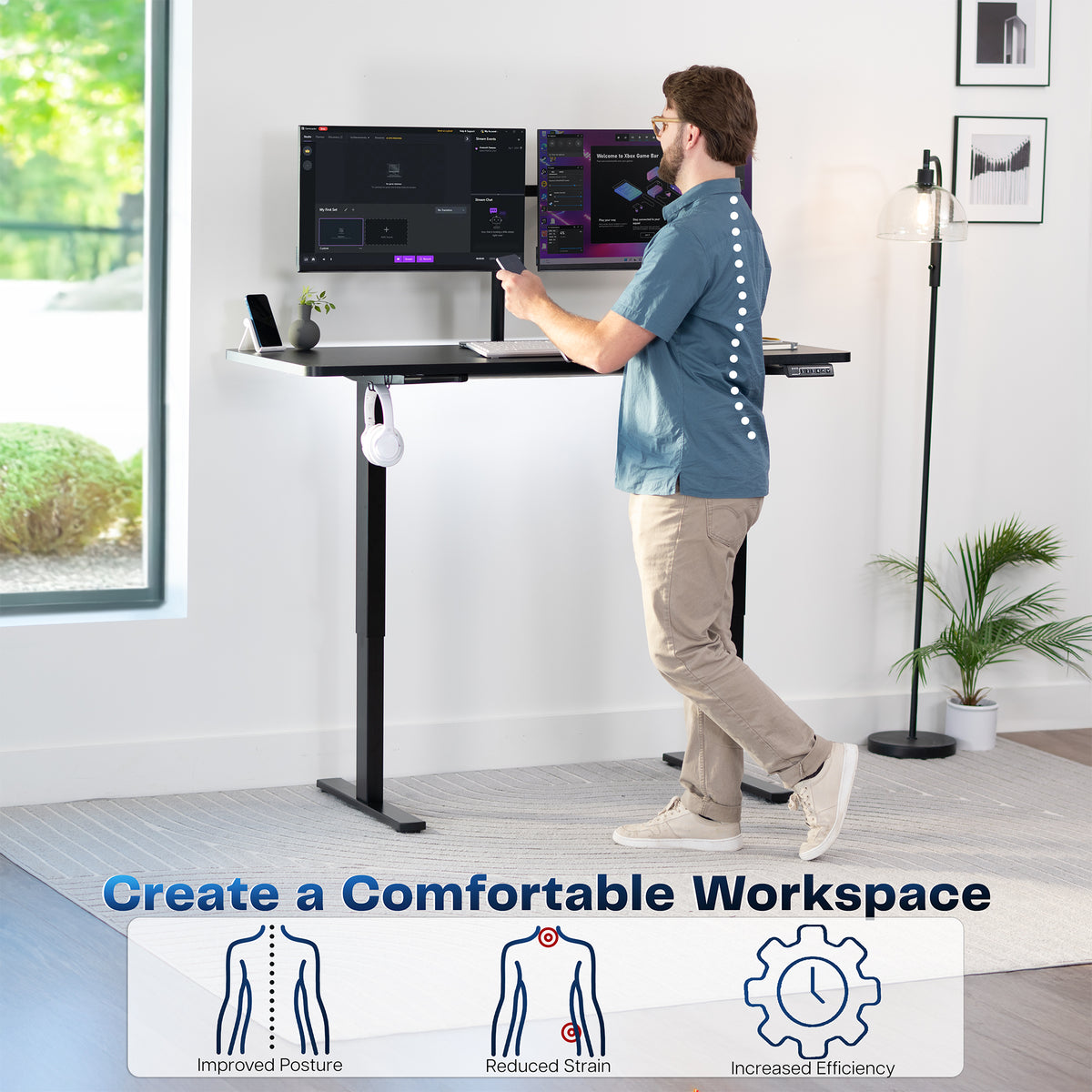 1B Solid Top Series - Single Motor Electric Desk with Push Button Memo ...