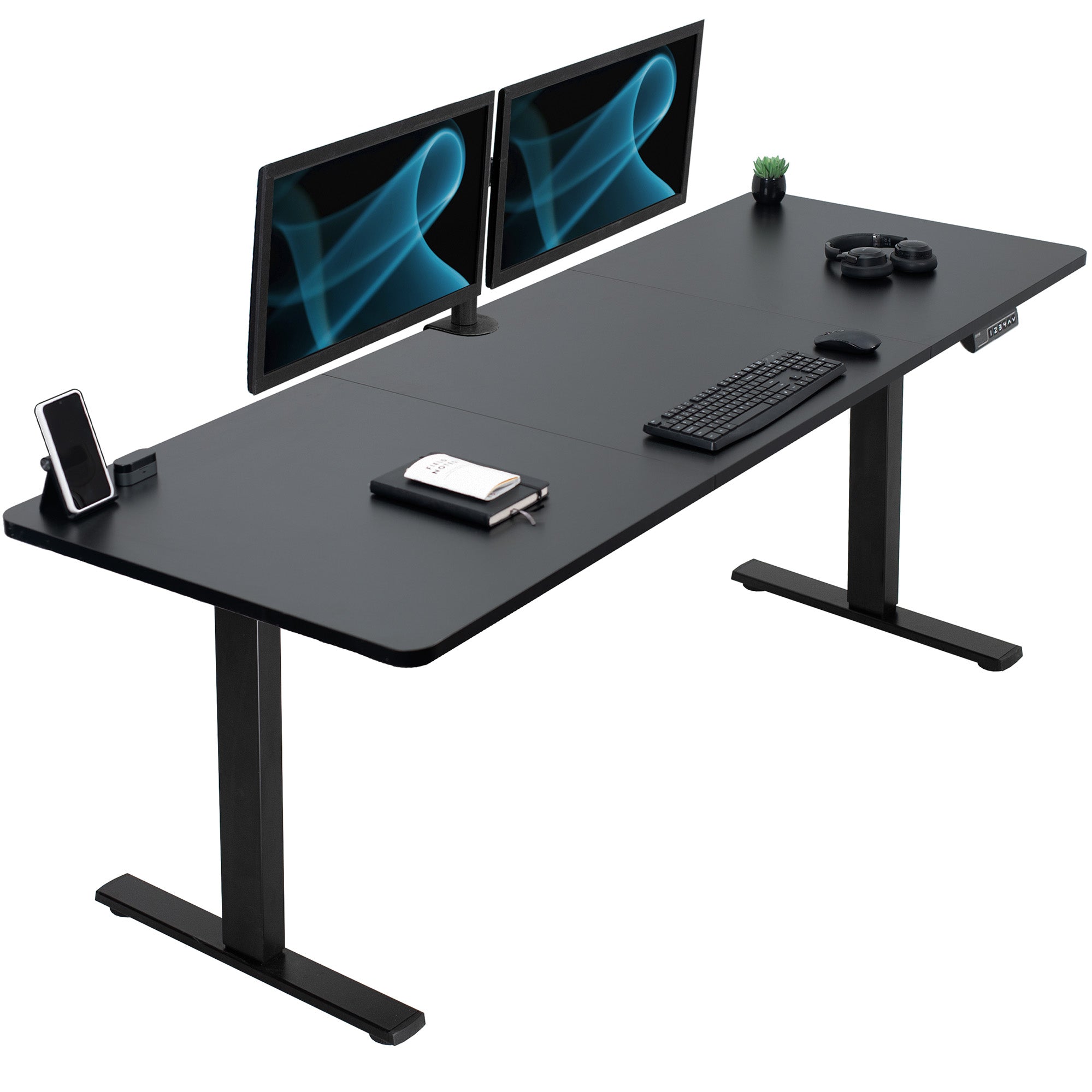 Extra large sturdy sit or stand active workstation with adjustable height using smart control panel.