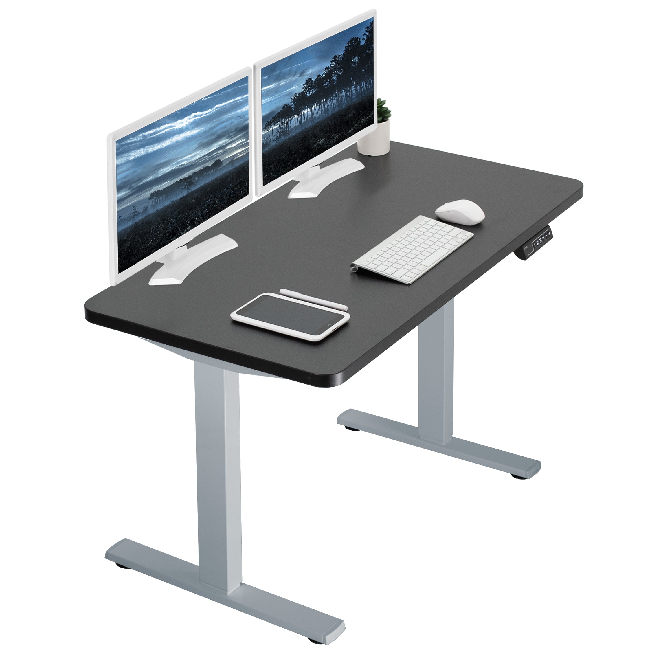 Sturdy ergonomic sit or stand active desk workstation with adjustable height using smart control panel.