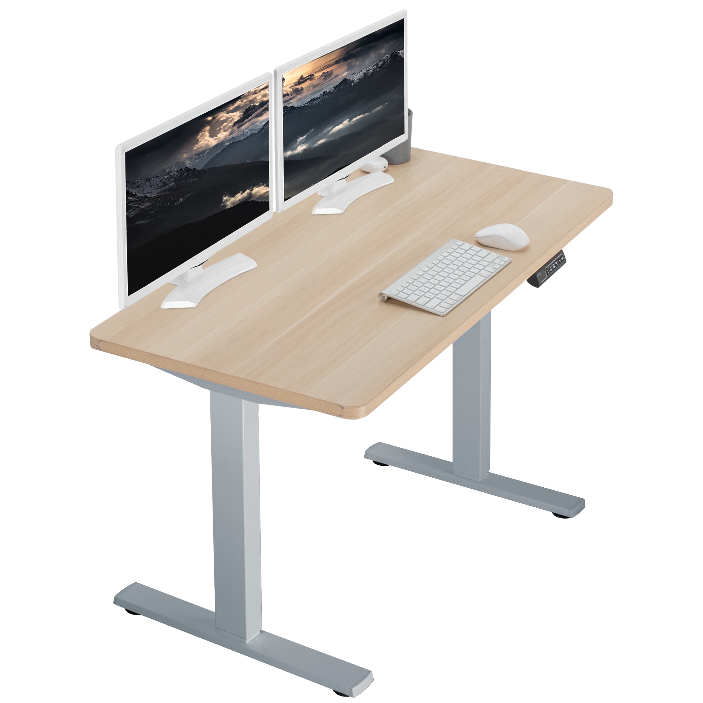 Sturdy ergonomic sit or stand active desk workstation with adjustable height using smart control panel.