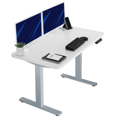Sturdy ergonomic sit or stand active desk workstation with adjustable height using smart control panel.