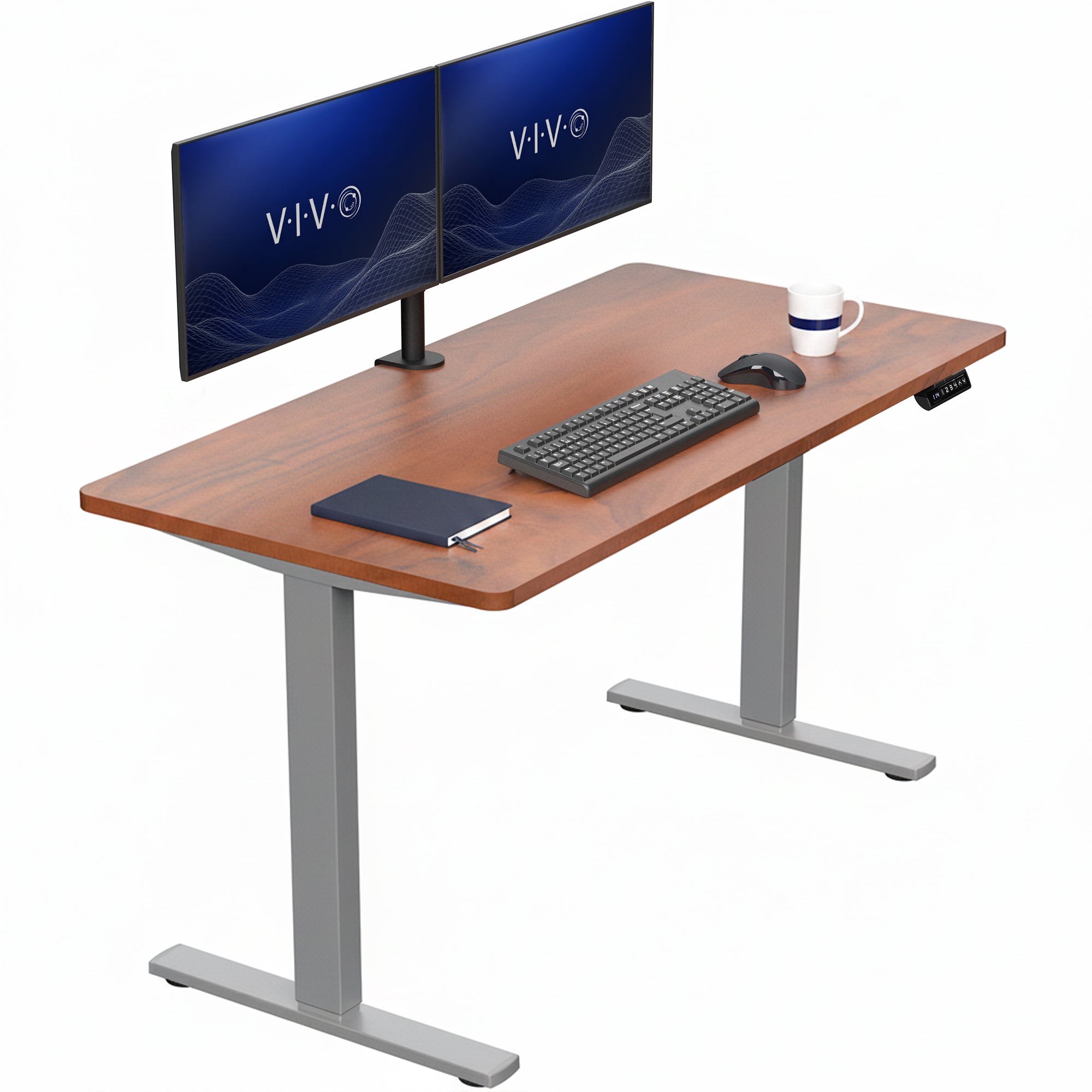 Sturdy ergonomic sit or stand active desk workstation with adjustable height using smart control panel.