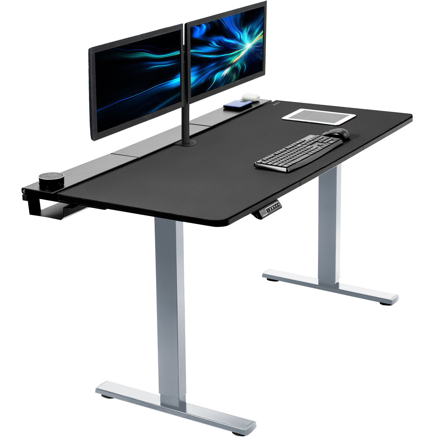 vivo Electric 60 x 30 Desk, Full Pad, Black Hidden Cable Tabletop, Black Frame