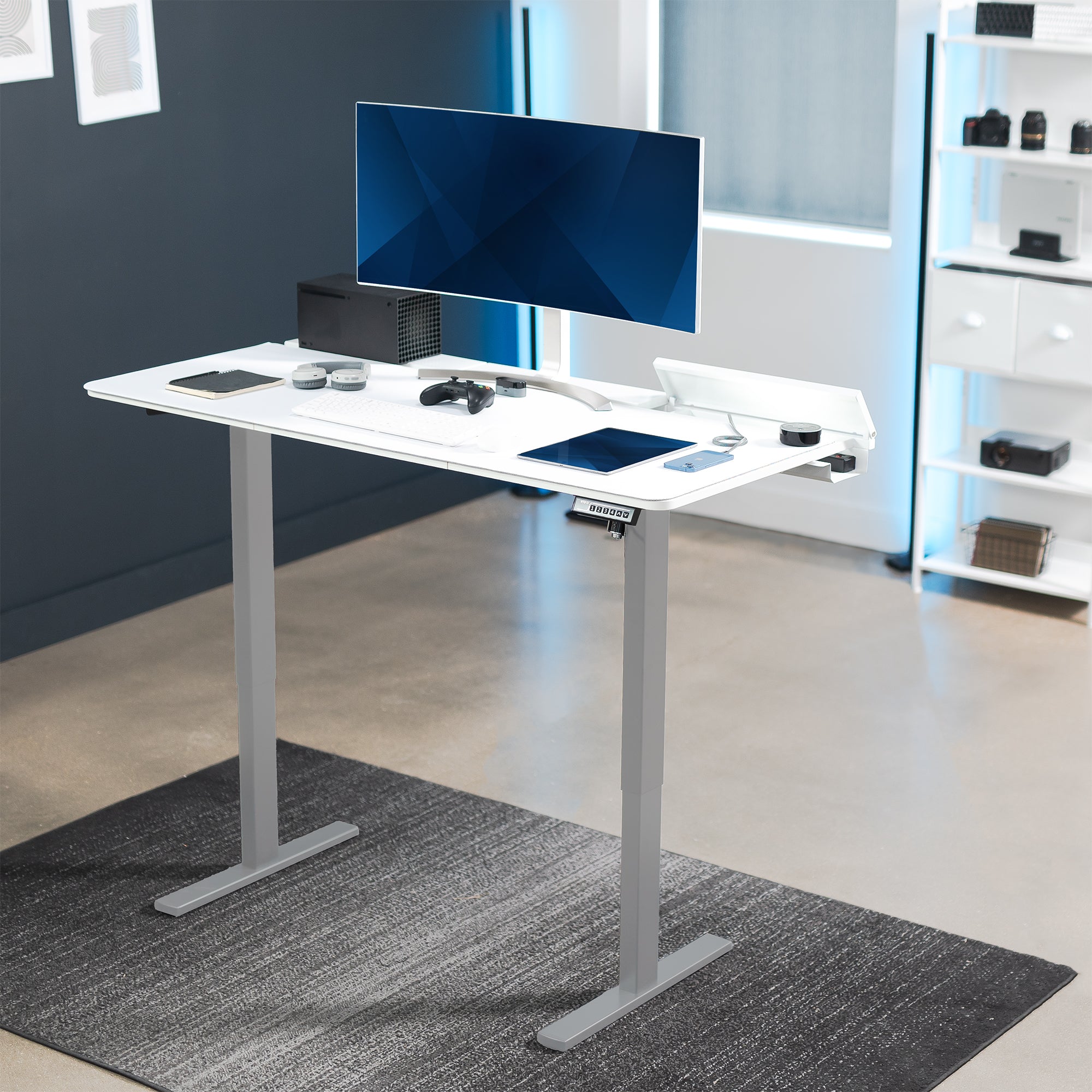 Height Adjustable Desk with Built-In Concealed Cable Trays, Complete Active Standing Workstation