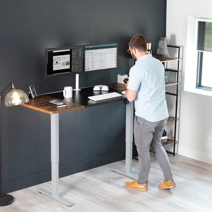 Large, rustic, sturdy sit or stand active workstation with adjustable height using smart control panel.