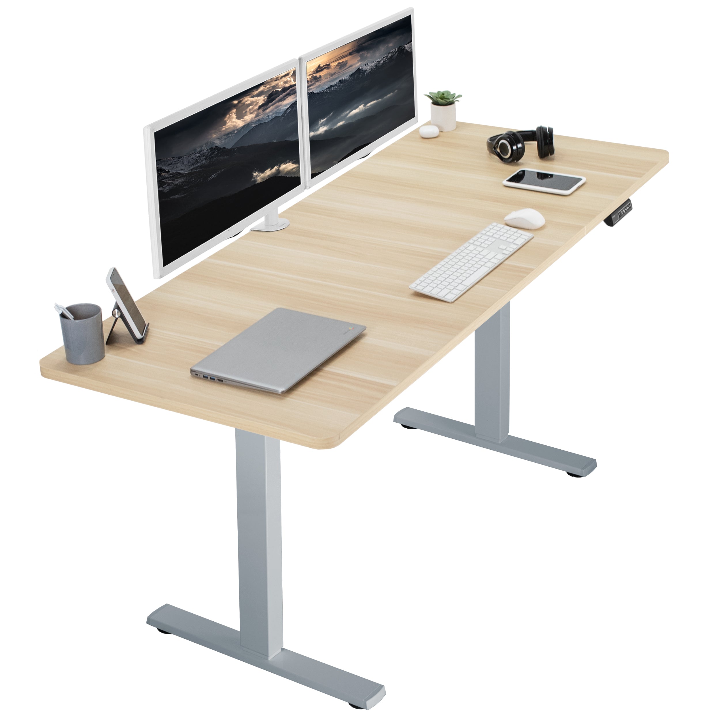 Large sturdy sit or stand active workstation with adjustable height using smart control panel.