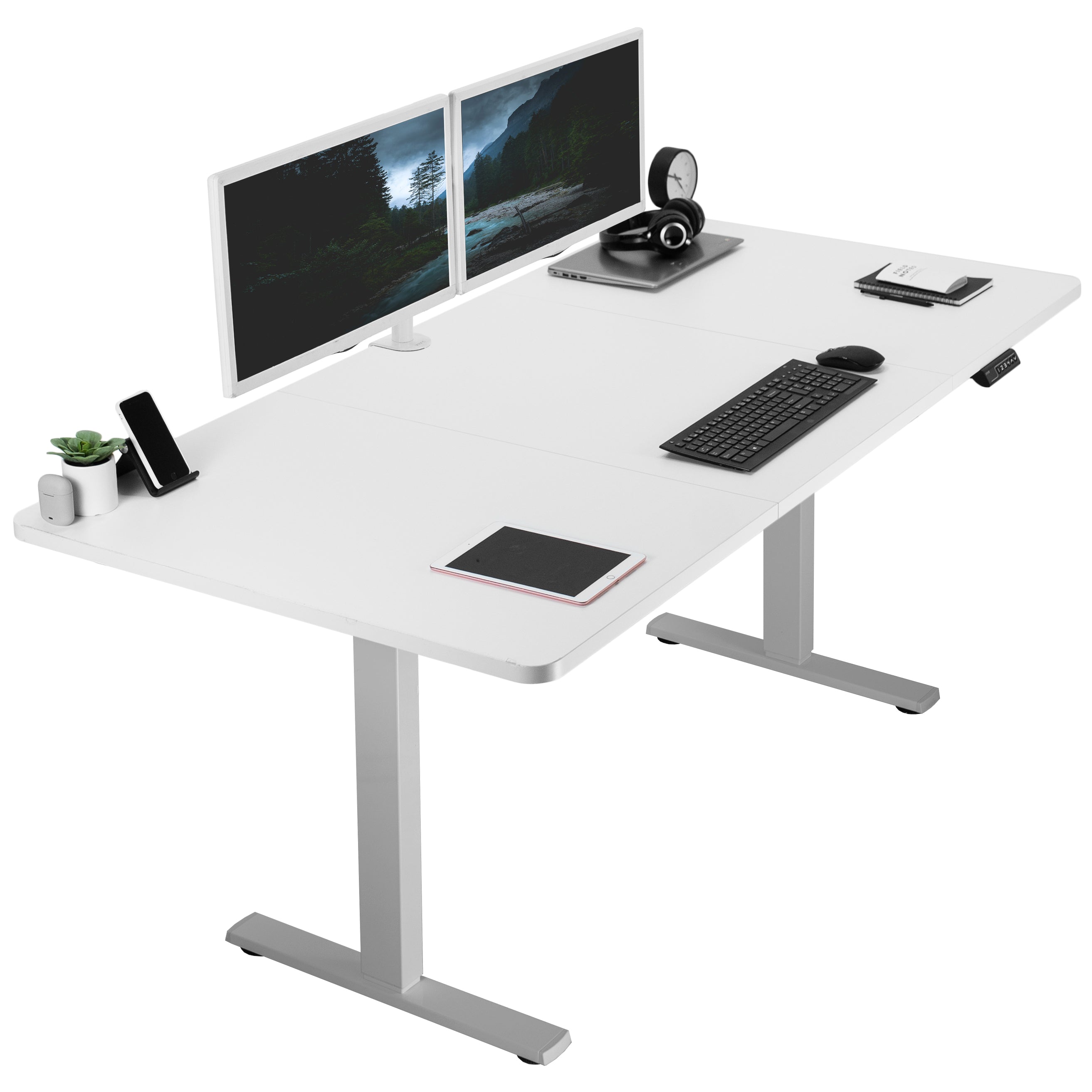 Large sturdy sit or stand active workstation with adjustable height using smart control panel.