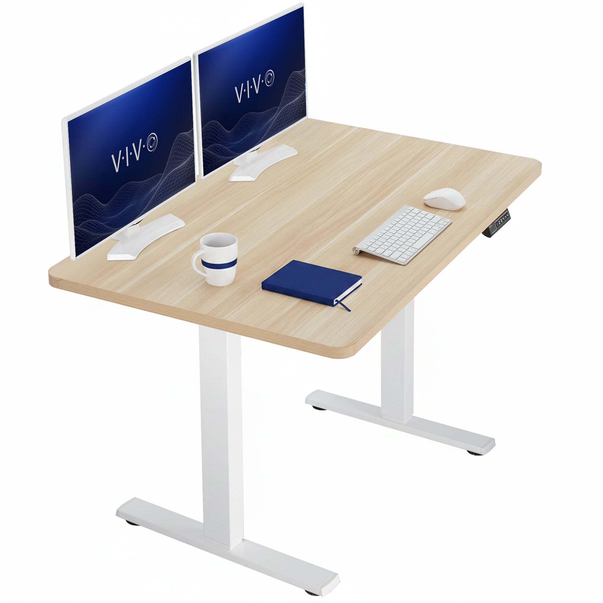 Sturdy ergonomic sit or stand active desk workstation with adjustable height using smart control panel.