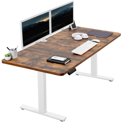 Rustic sturdy ergonomic sit or stand active desk workstation with adjustable height using smart control panel.