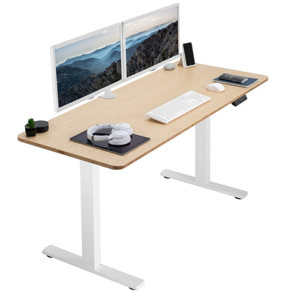 Sturdy real bamboo ergonomic sit or stand active desk workstation with adjustable height using smart control panel.