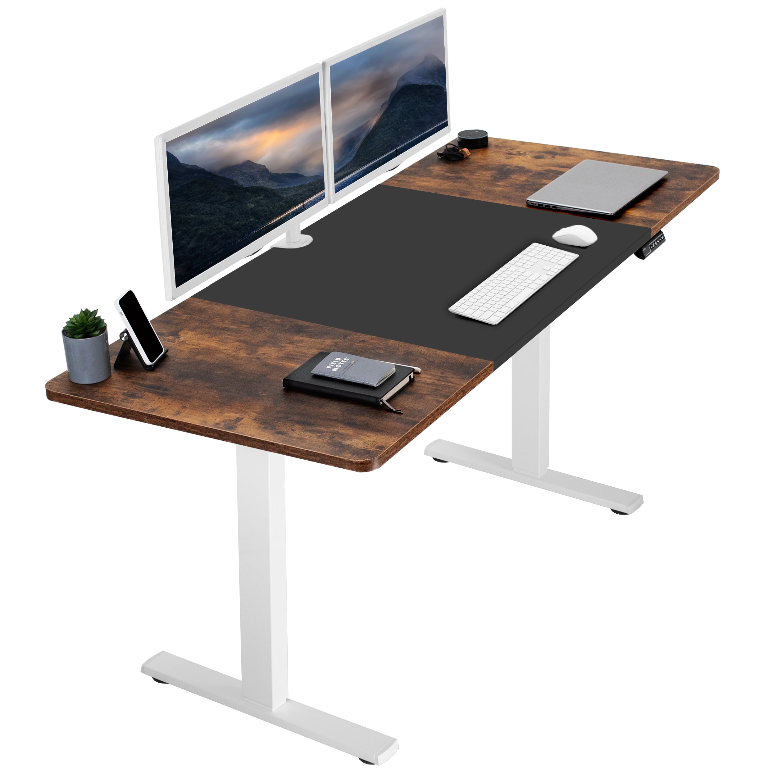 Large, rustic, sturdy sit or stand active workstation with adjustable height using smart control panel.