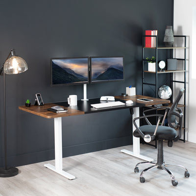 Large, rustic, sturdy sit or stand active workstation with adjustable height using smart control panel.