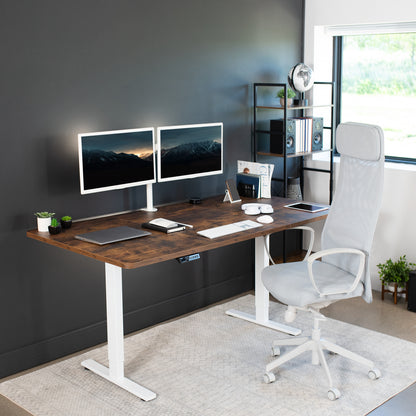 Large, rustic, sturdy sit or stand active workstation with adjustable height using smart control panel.