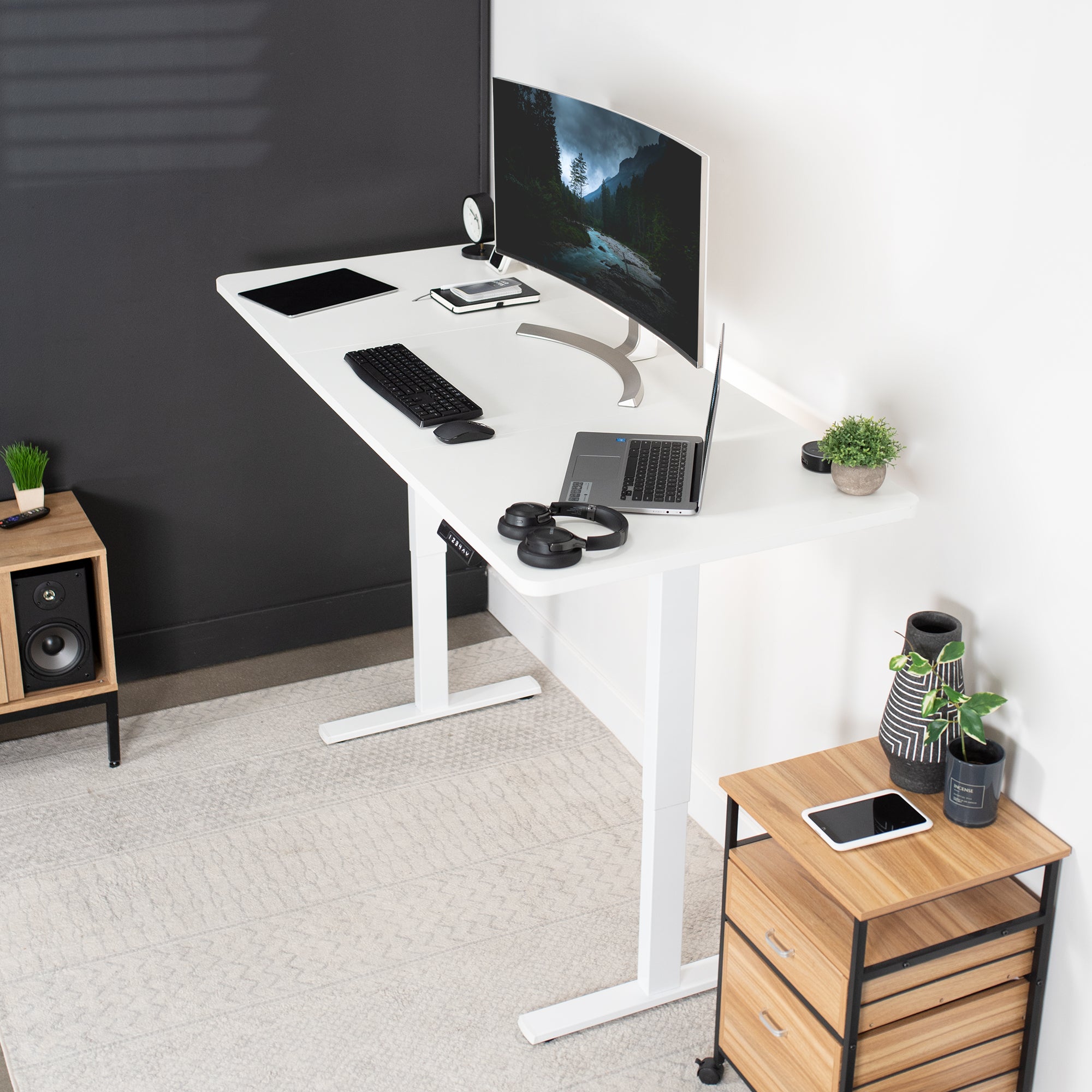 Large sturdy sit or stand active workstation with adjustable height using smart control panel.