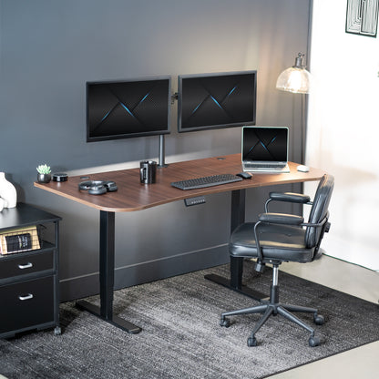 Large standing desk featuring smooth height adjustment, powerful dual motors, and a simple push-button controller featuring memory presets.