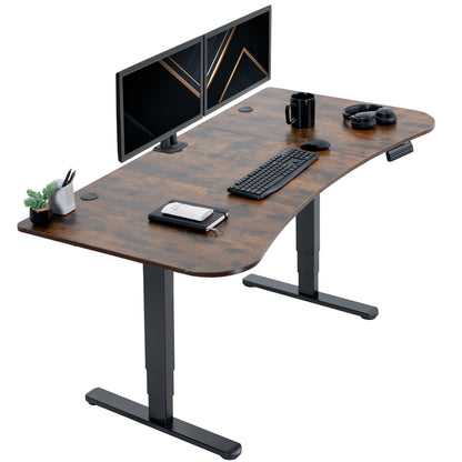 Large rustic standing desk featuring smooth height adjustment, powerful dual motors, and a simple push-button controller featuring memory presets.