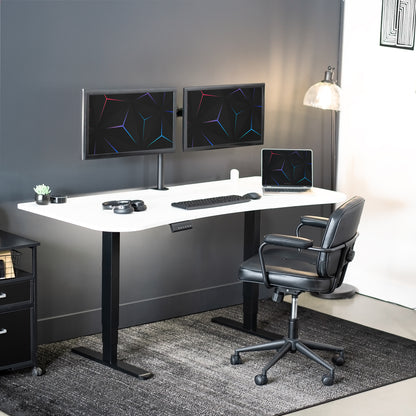 Large standing desk featuring smooth height adjustment, powerful dual motors, and a simple push-button controller featuring memory presets.