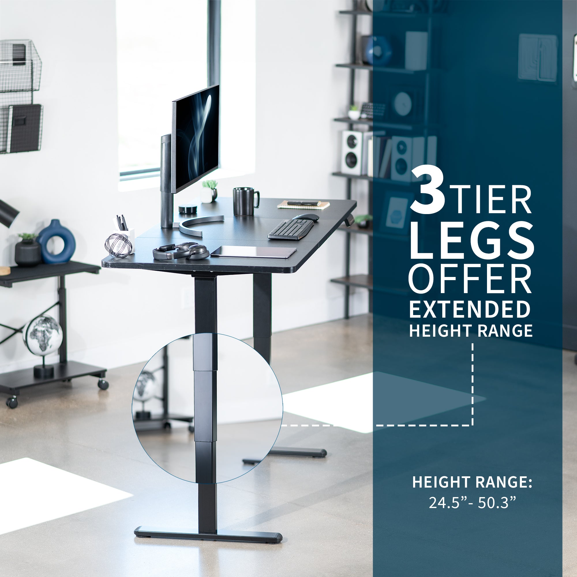 Large sturdy sit or stand active workstation with adjustable height using a memory control panel.