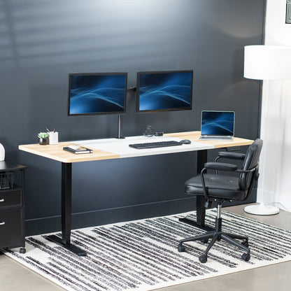 Large sturdy sit or stand workstation with adjustable height using a memory control panel.