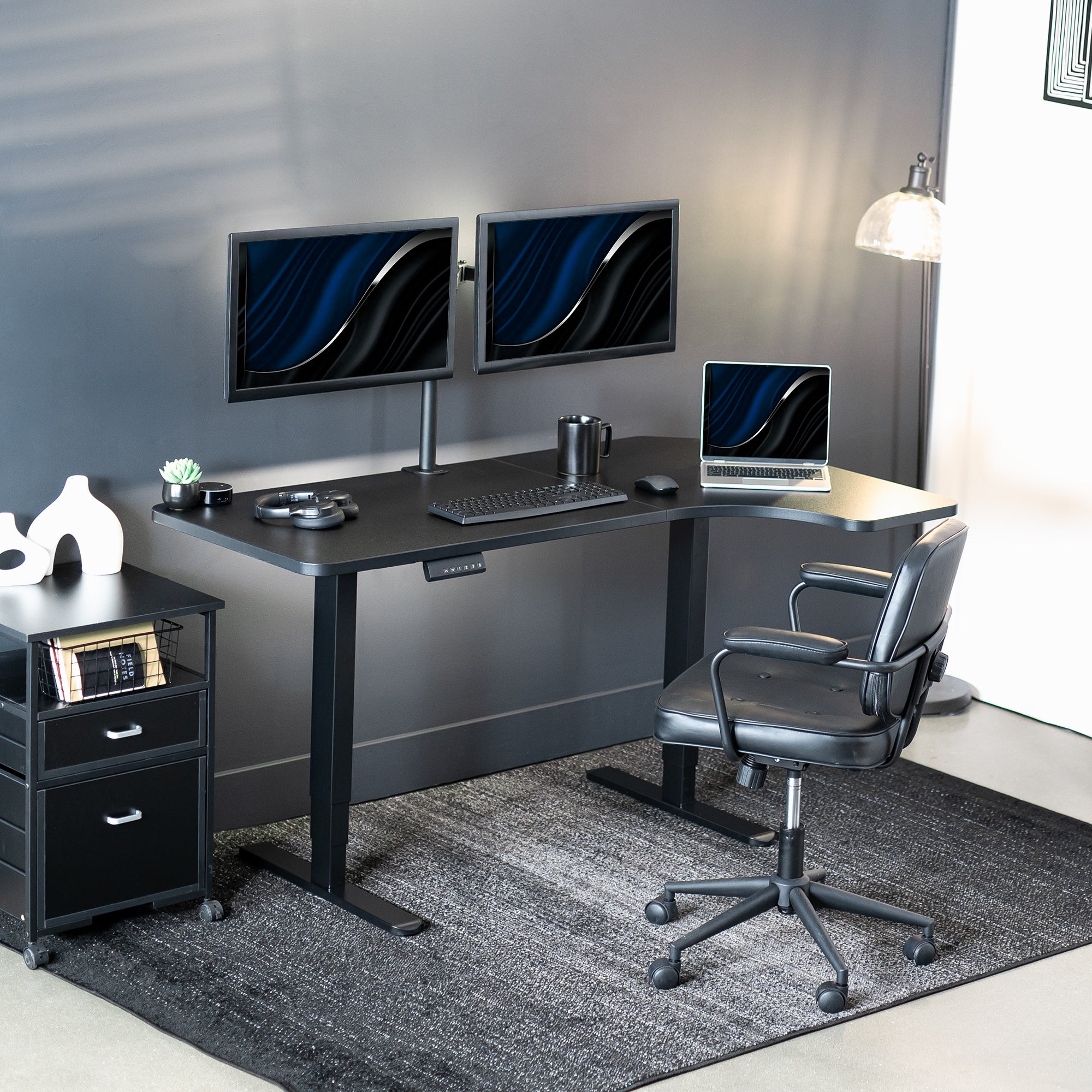 Black Reversible Corner 58" x 35" Dual Motor Electric Desk