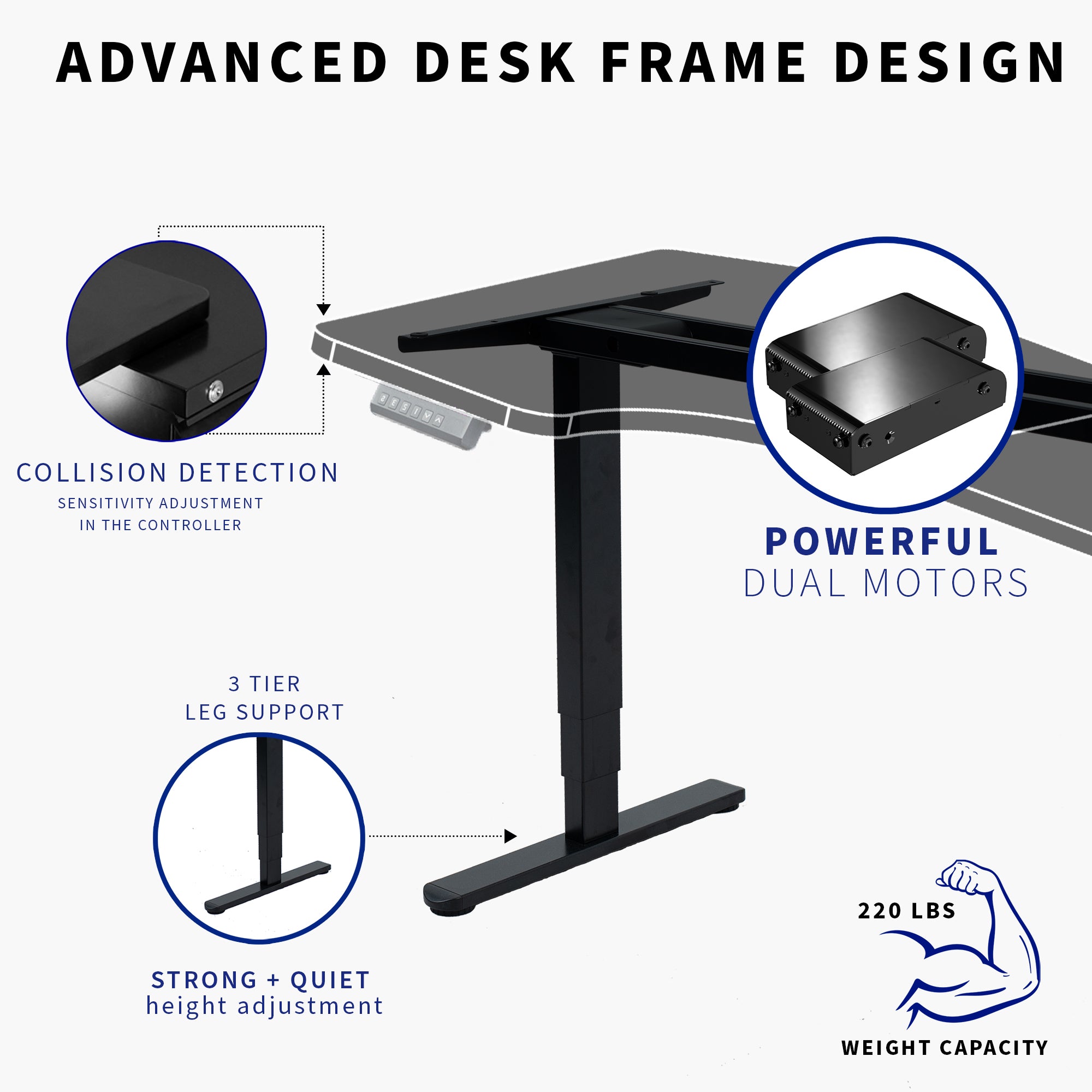 Black Reversible Corner 58" x 35" Dual Motor Electric Desk