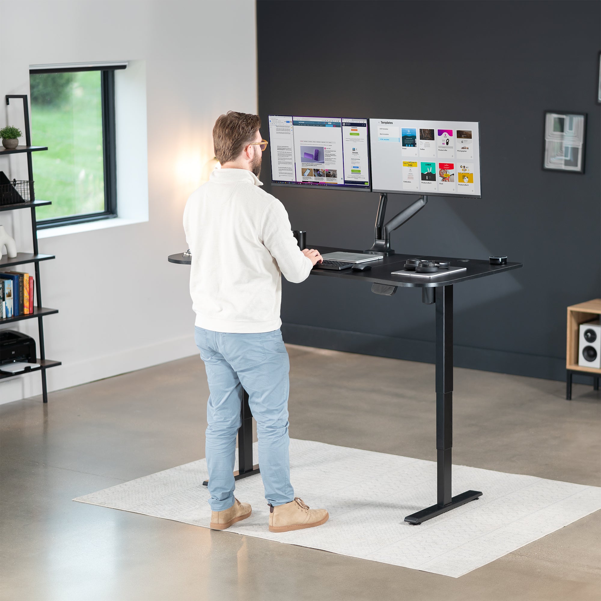 63” x 32” Electric Height Adjustable Stand Up Desk in Modern Office Space