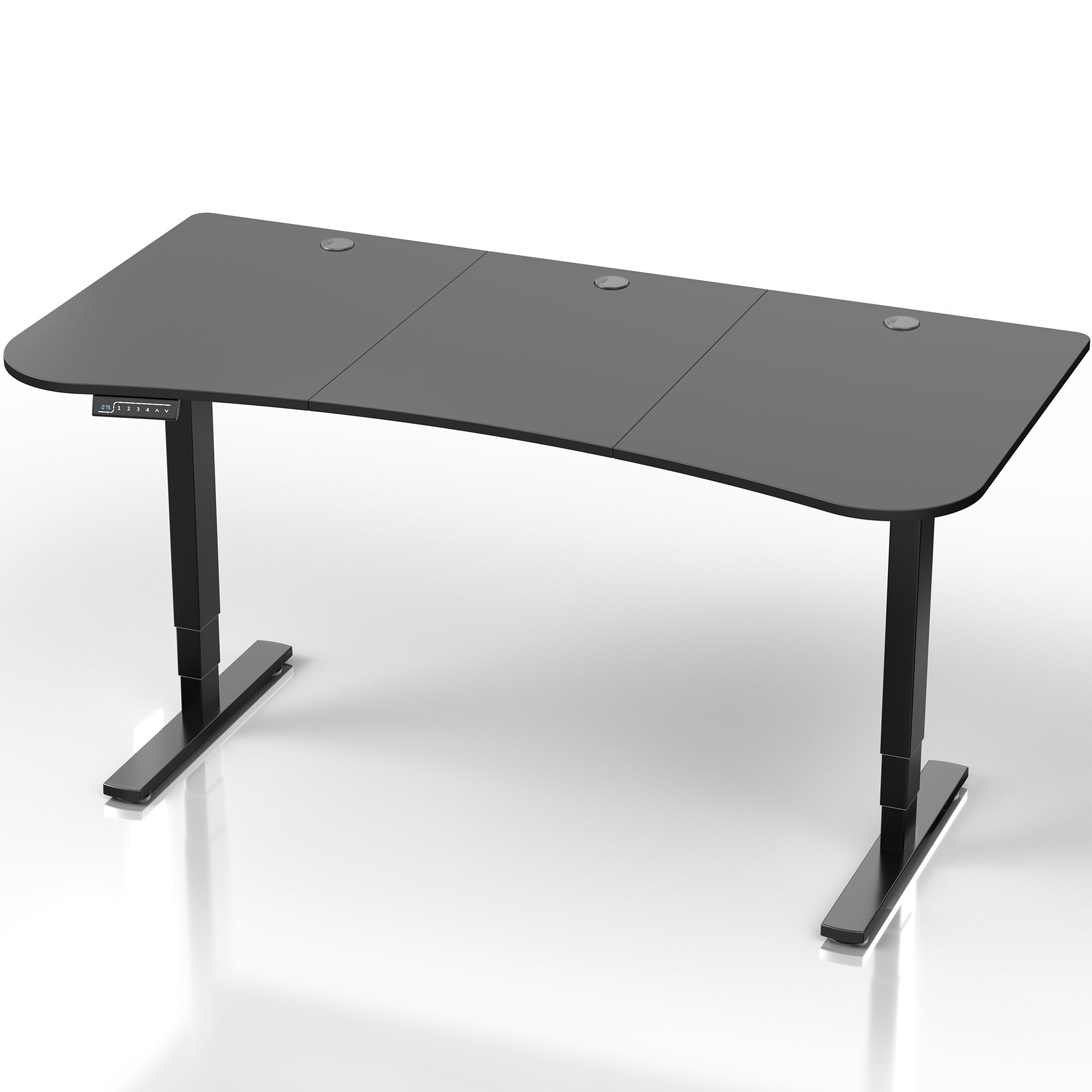 63” x 32” Electric Height Adjustable Stand Up Desk. Features a built-in power strip.