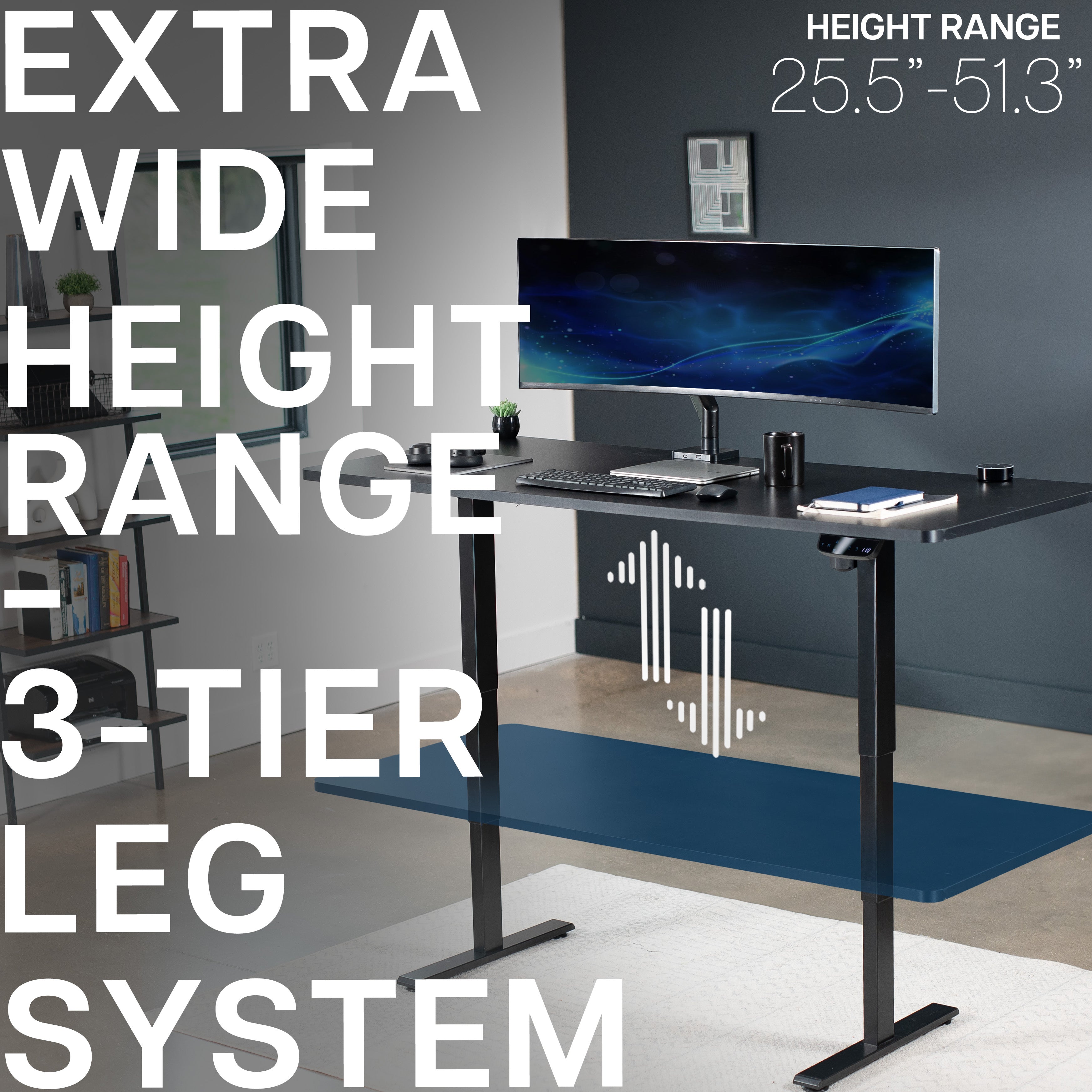 Heavy-duty electric height adjustable desktop workstation for active sit or stand efficient workspace.